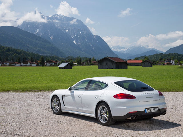 Rear view of the new Porsche Panamera S E-Hybrid in Germany